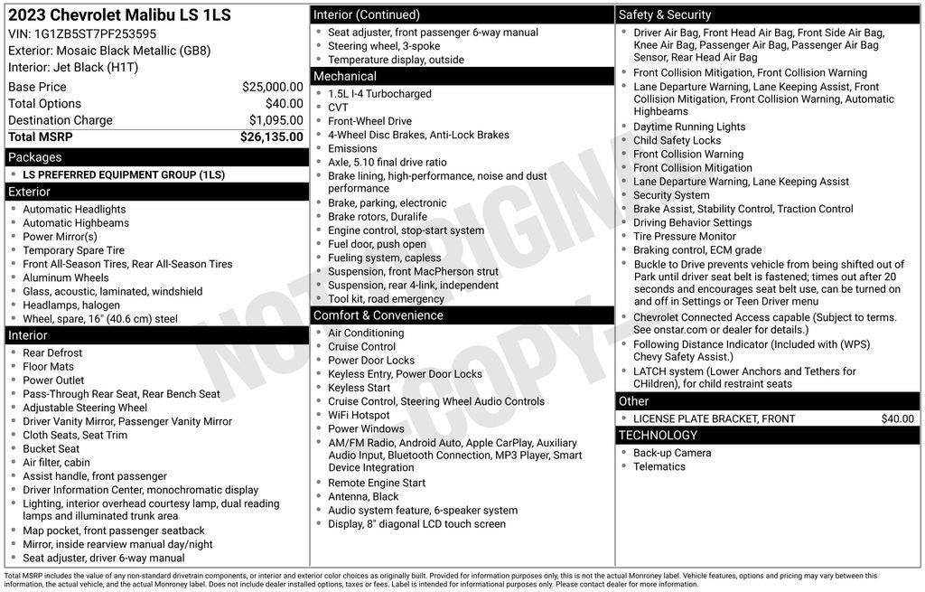 2023 Chevrolet Malibu Leather LS 1LS