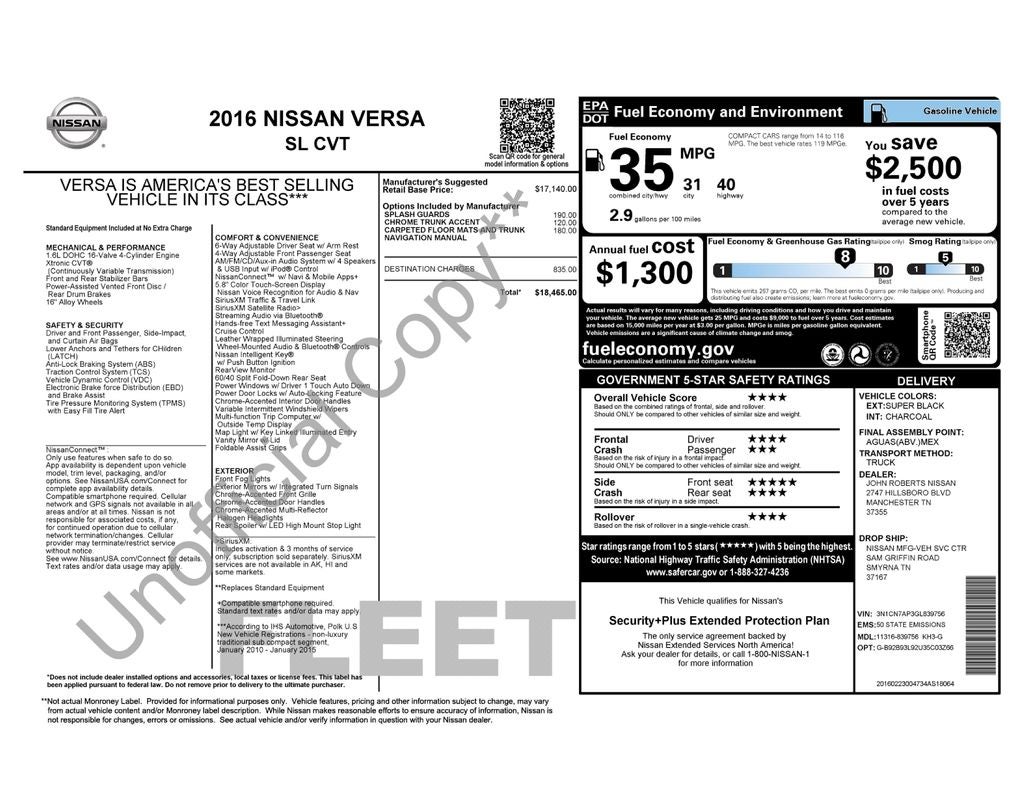 2016 Nissan Versa 1.6 SL