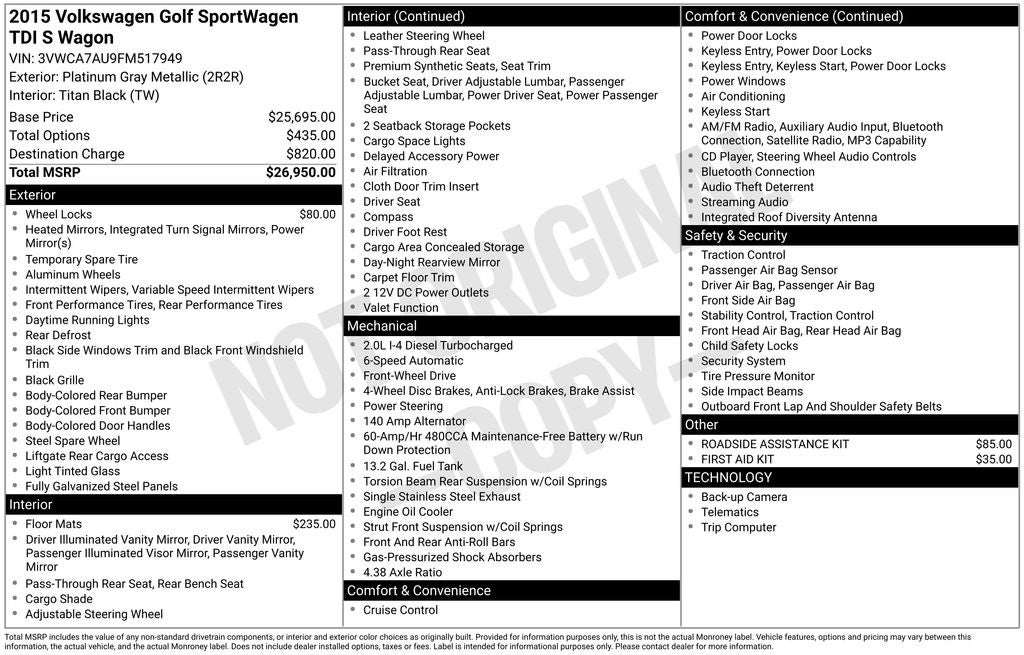 2015 Volkswagen Golf SportWagen S