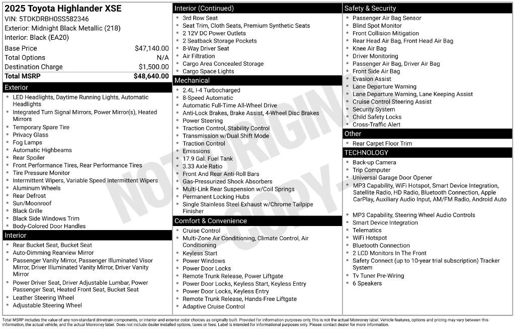 2025 Toyota Highlander XSE